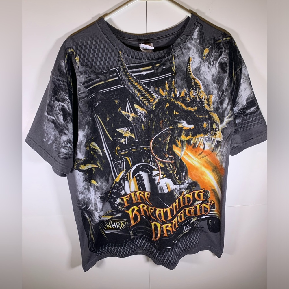 Y2K NHRA “Fire breathing draggin” AOP shirt